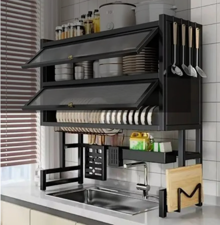 Escurridor de Platos Doble Tapa 65 cm — 2 Niveles + Portacubiertos