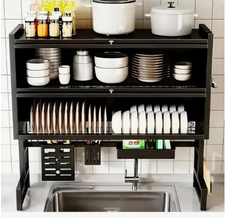 Escurridor de Platos Doble Tapa 65 cm — 2 Niveles + Portacubiertos