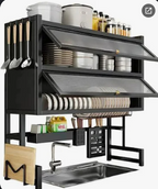 Escurridor de Platos Doble Tapa 65 cm — 2 Niveles + Portacubiertos