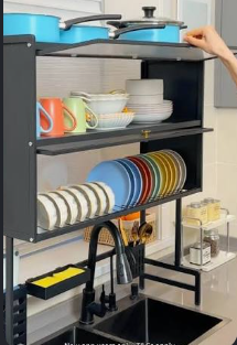 Escurridor de Platos Doble Tapa 65 cm — 2 Niveles + Portacubiertos