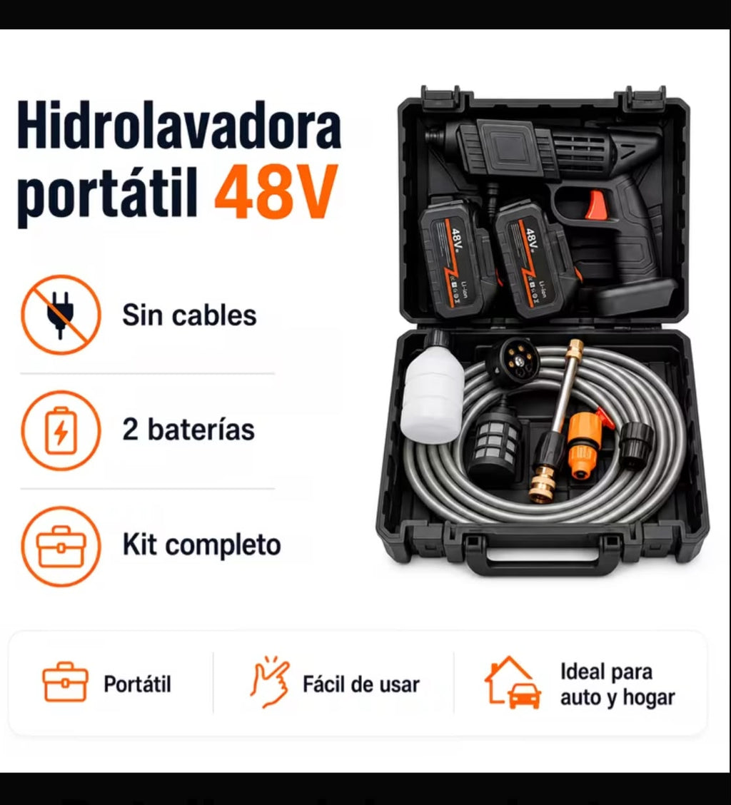 Hidrolavadora Recargable 48V + Accesorios Completos y Maletín