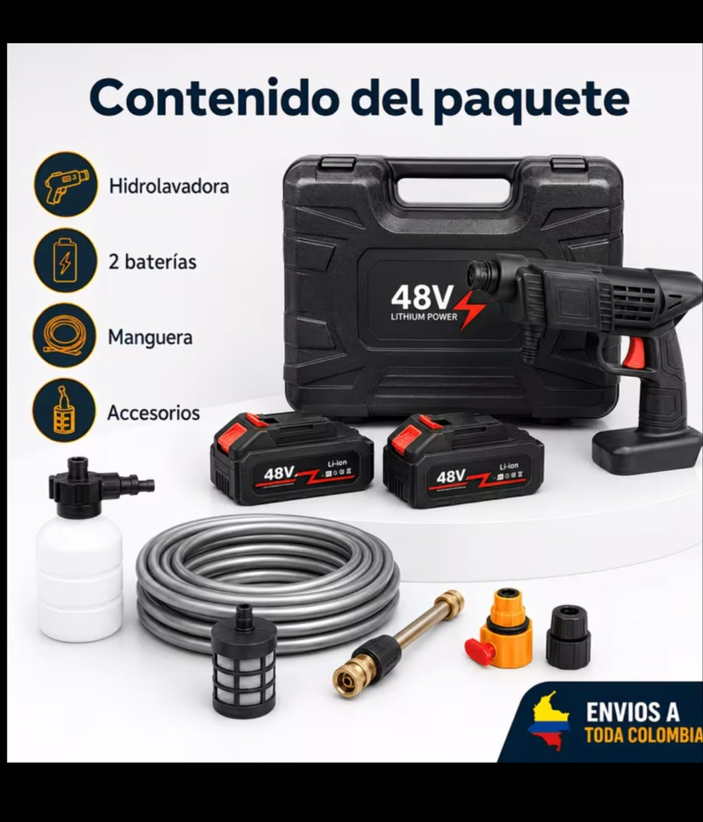 Hidrolavadora Recargable 48V + Accesorios Completos y Maletín