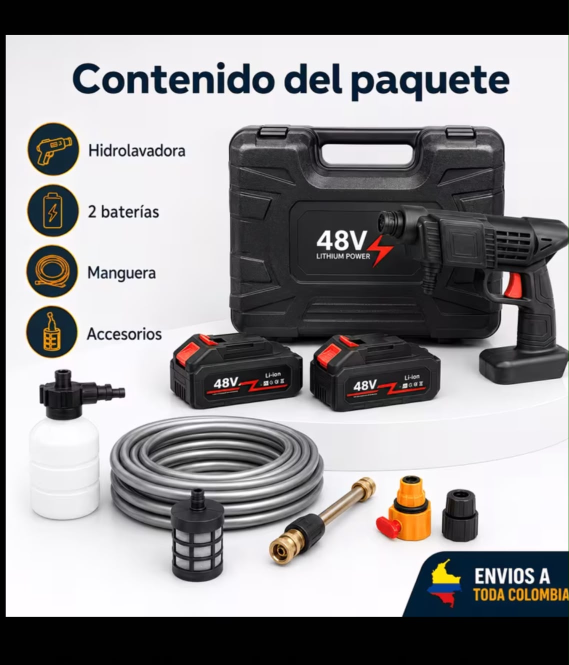 Hidrolavadora Recargable 48V + Accesorios Completos y Maletín