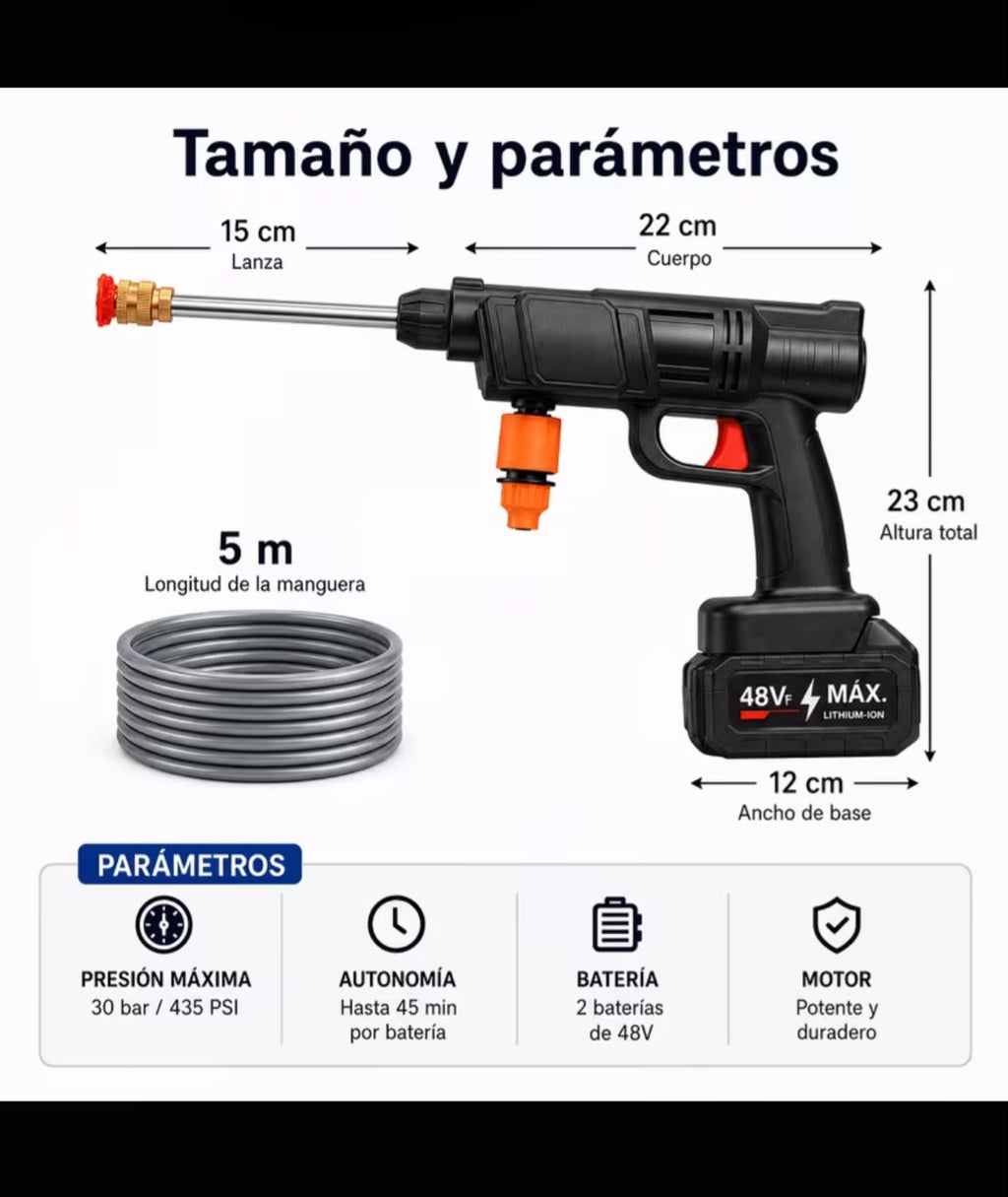 Hidrolavadora Recargable 48V + Accesorios Completos y Maletín