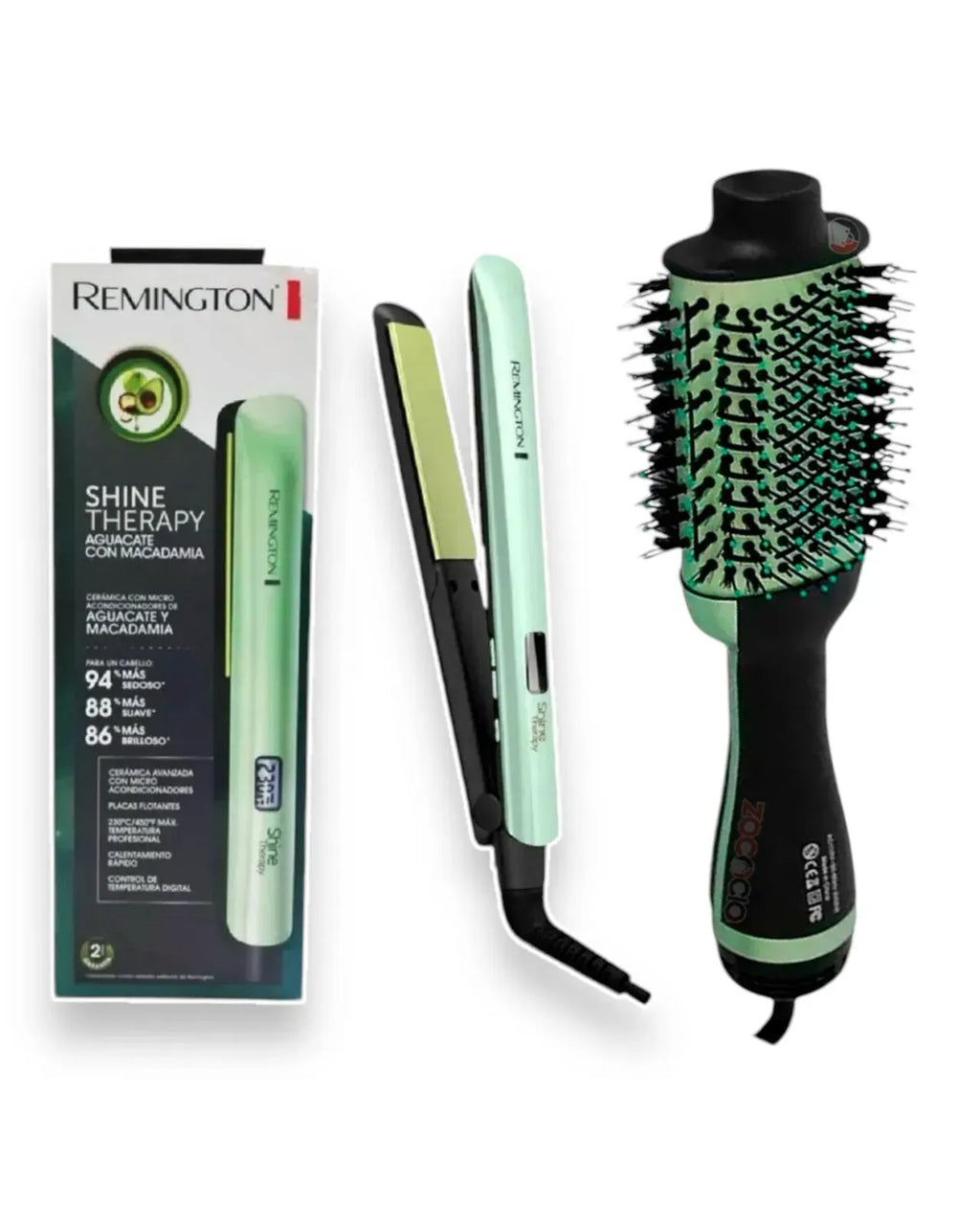 Combo Plancha + Cepillo Alisador Aguacate SD06 — Cabello Liso Sin Frizz
