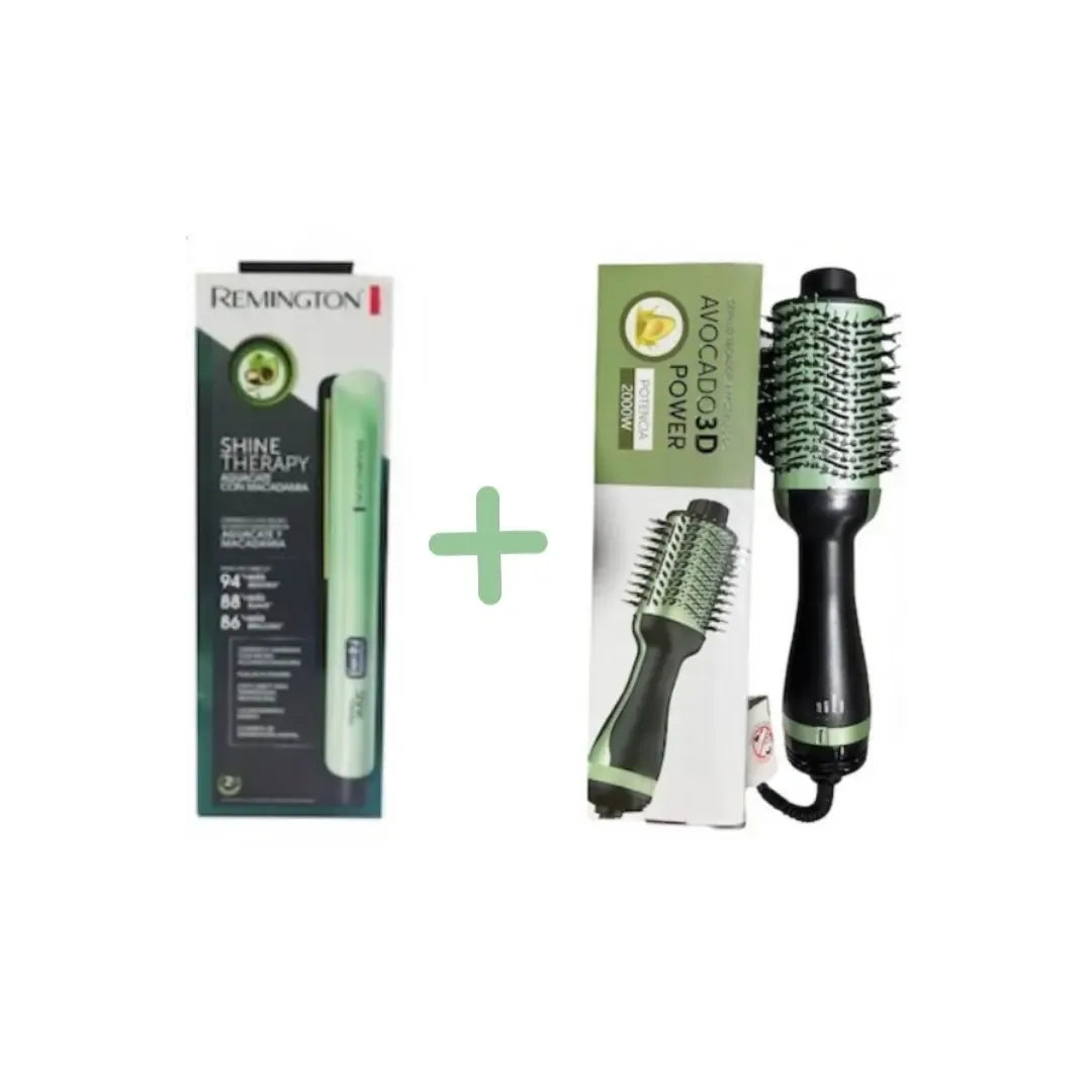 Combo Plancha + Cepillo Alisador Aguacate SD06 — Cabello Liso Sin Frizz