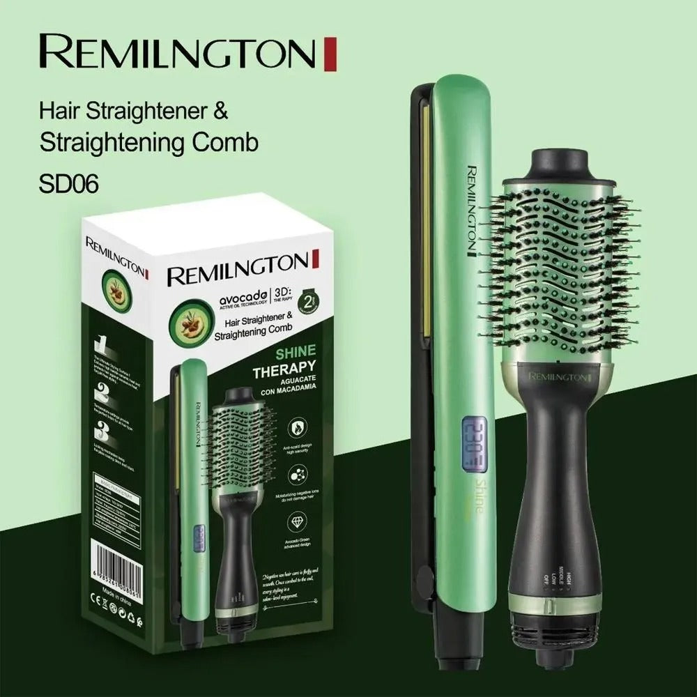 Combo Plancha + Cepillo Alisador Aguacate SD06 — Cabello Liso Sin Frizz