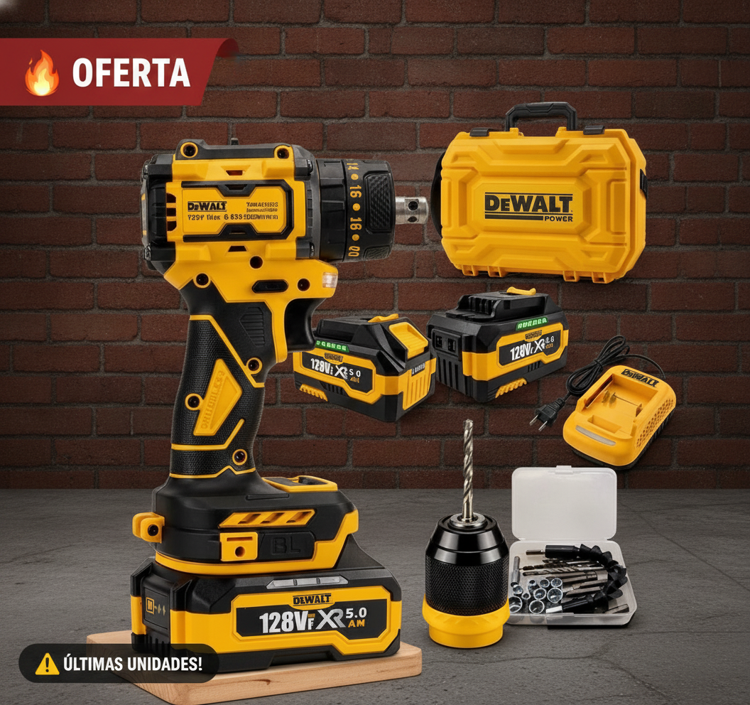 Taladro 128V DEWALT Brushless + Kit Copas y Maletín